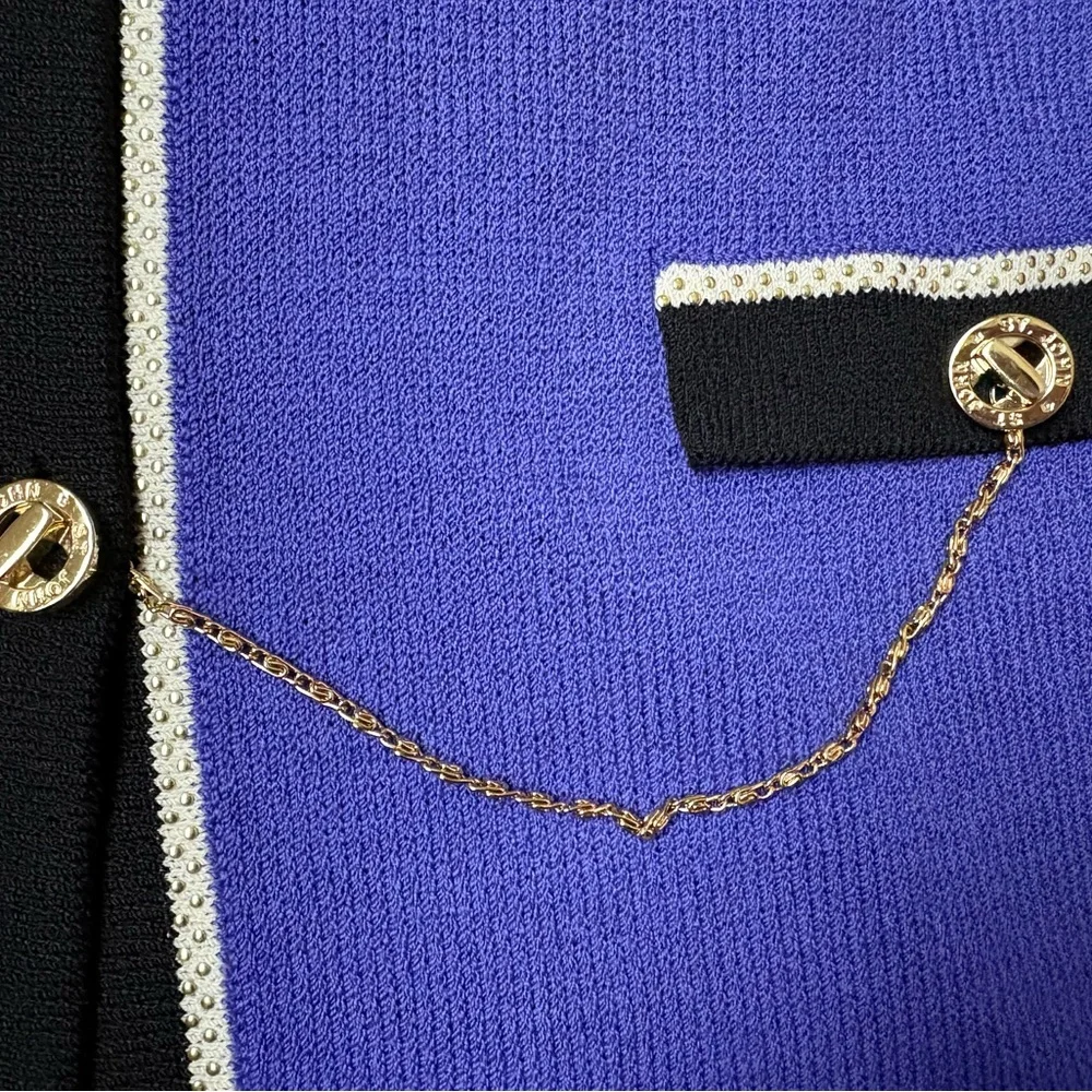 St John Santana knit cardigan jacket, purple/ blue, old money, preppy, sz 12 - Picture 3 of 9